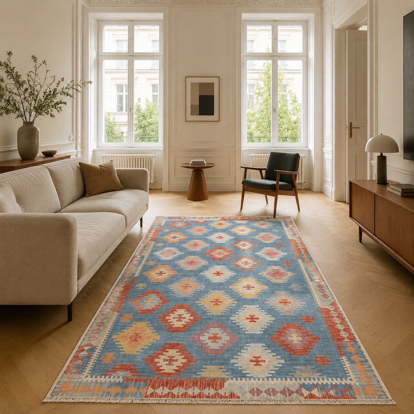 RWK3050 washable chenille area rug, room scene