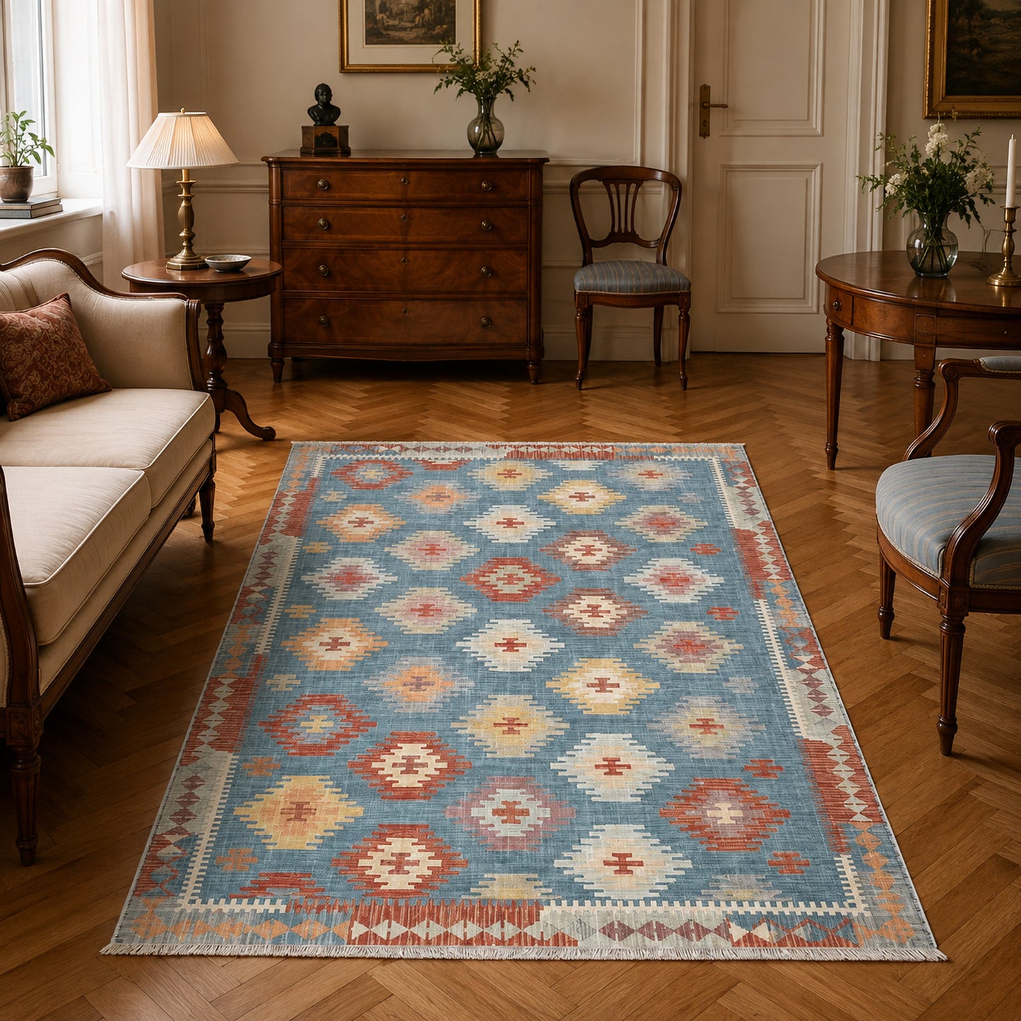 RWK3050 washable chenille area rug, room scene