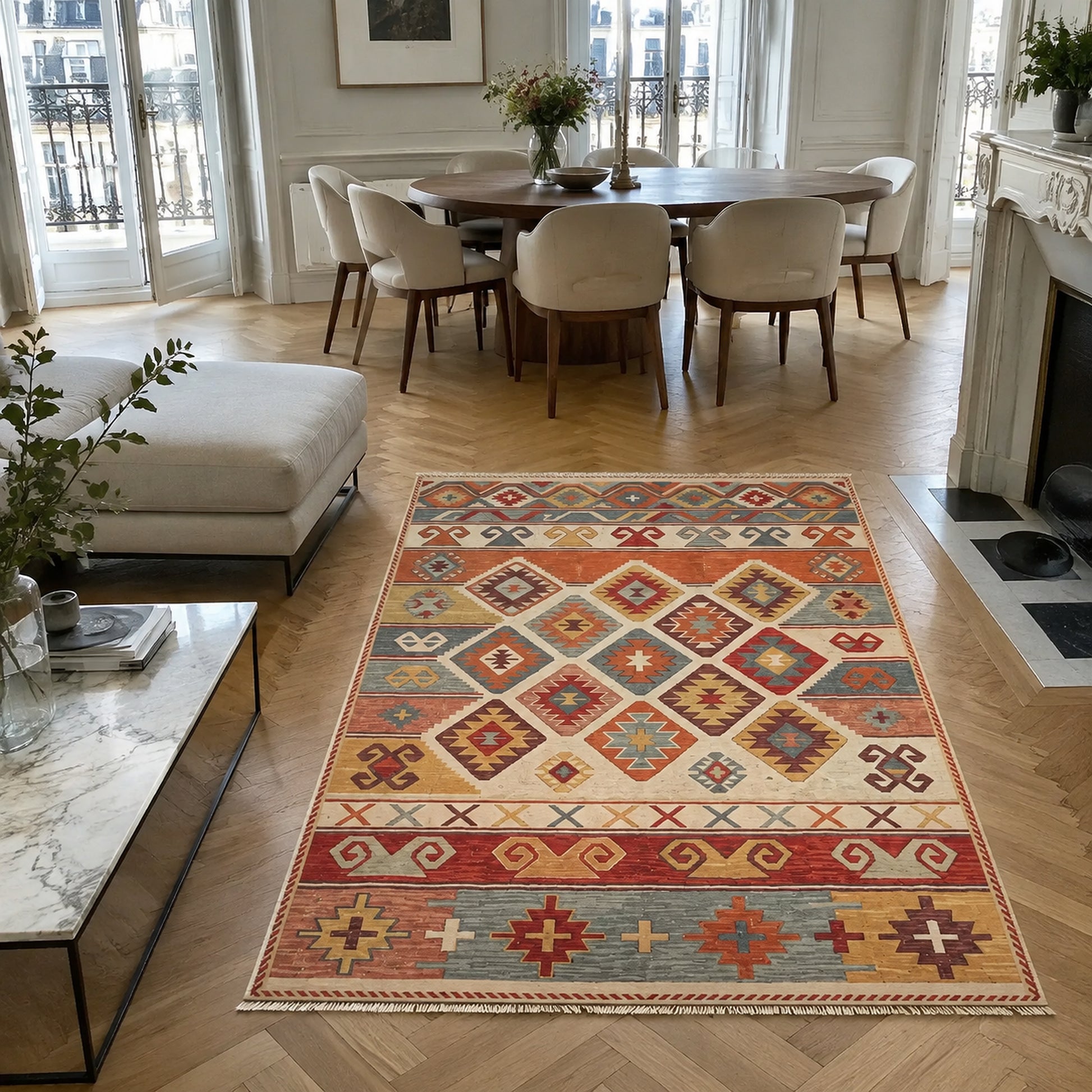 RWK3052 washable area rug in a modern dining room