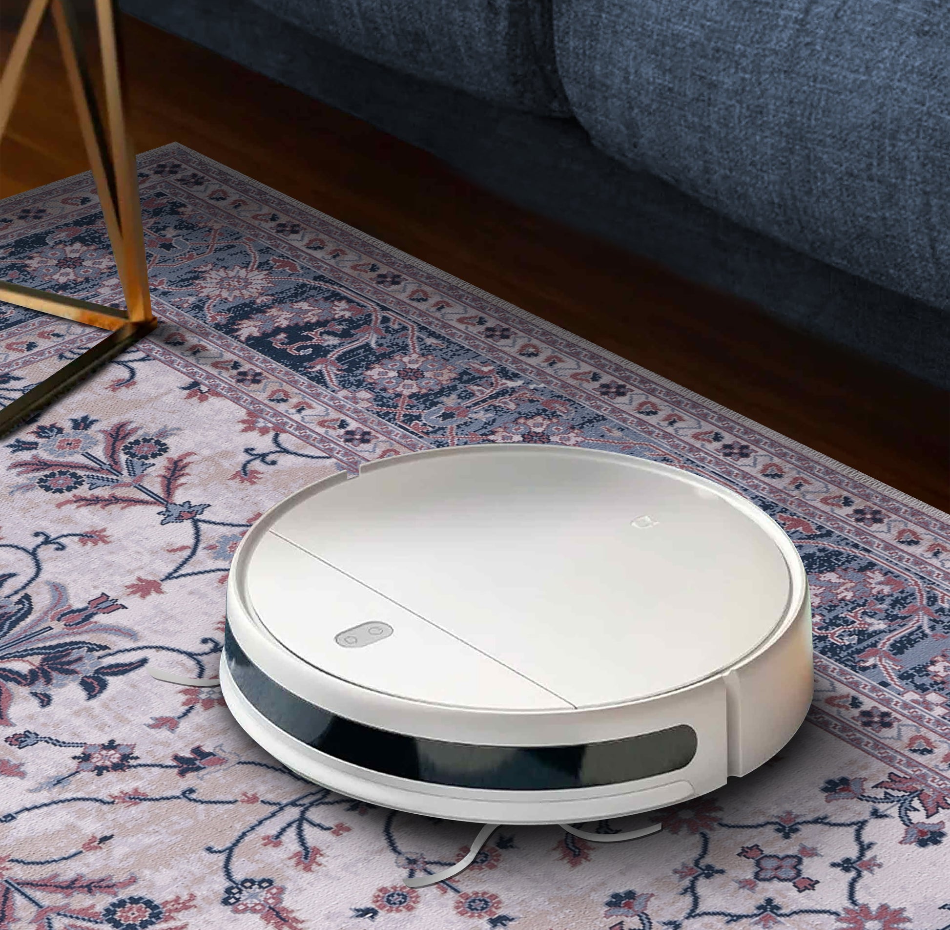 RWLD0015 washable chenille area rug, robot vacuum