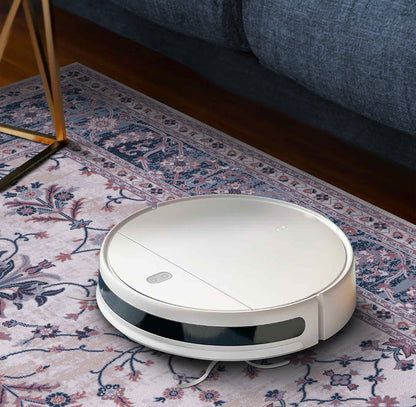RWLD0015 washable chenille area rug, robot vacuum