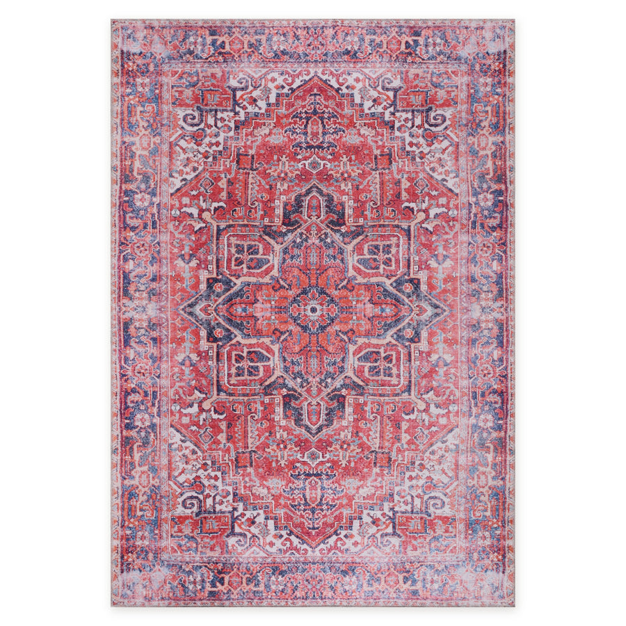 Deep Medallion Burnt Red Traditional Washable Rug