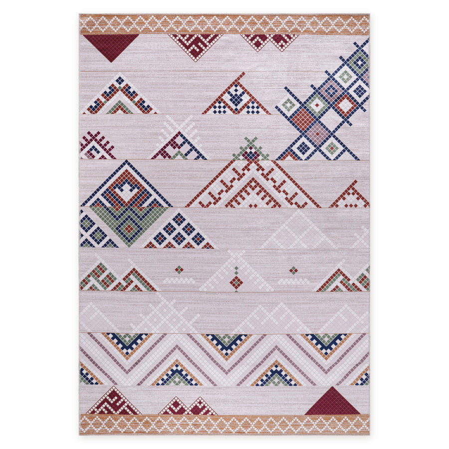 Painted Medallion Deep Red Traditional Washable Rug