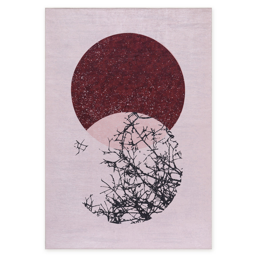 Crown Watercolour Deep Red Abstract Washable Rug