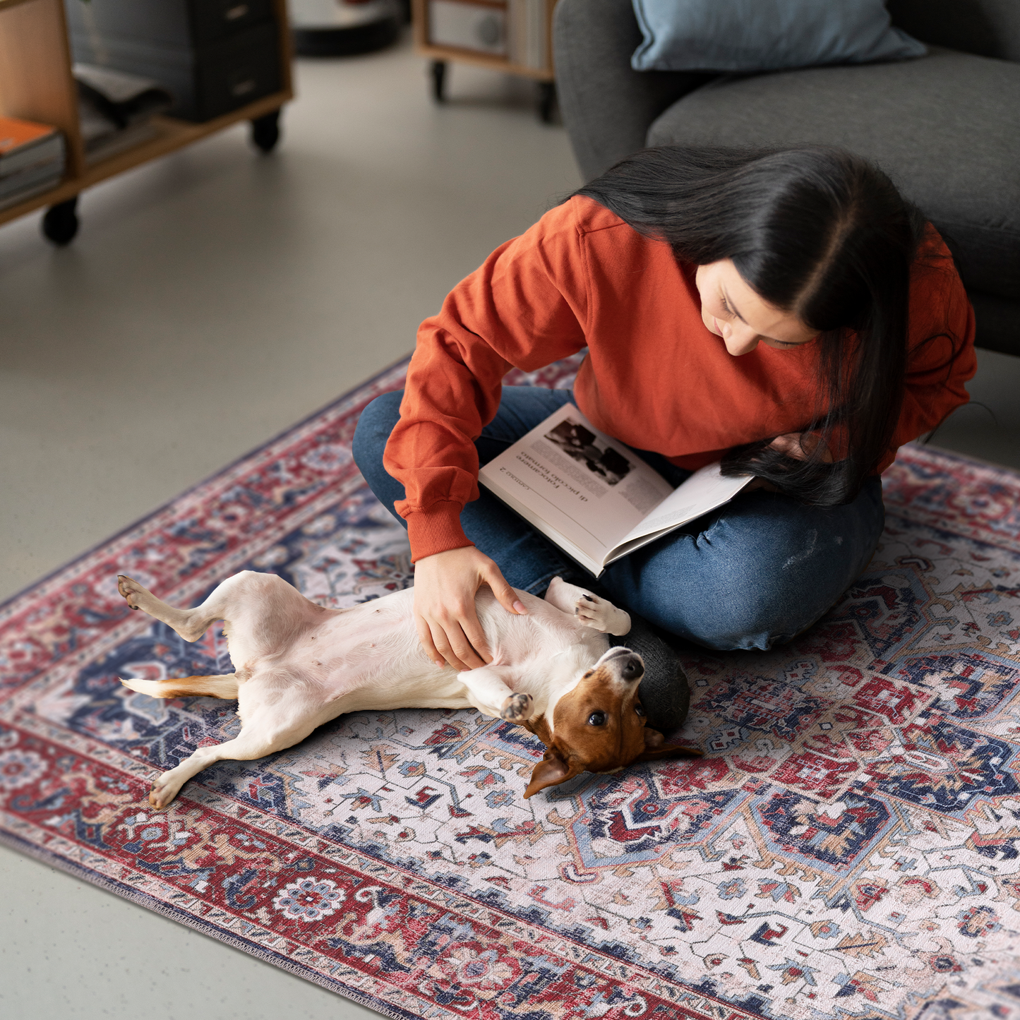 RWNL1011 washable chenille area rug, pet and kid friendly