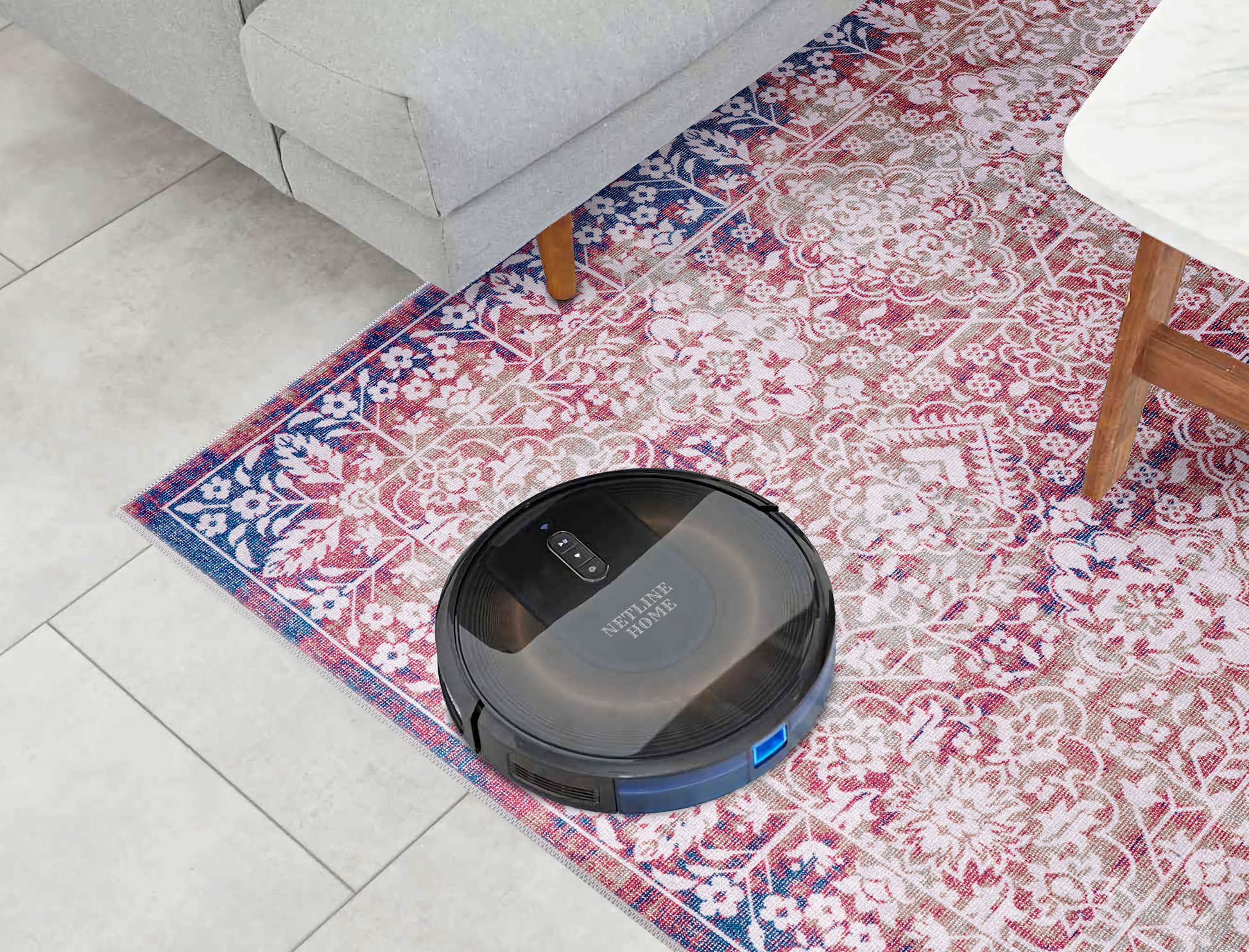 RWNL1012 washable chenille area rug, robot vacuum