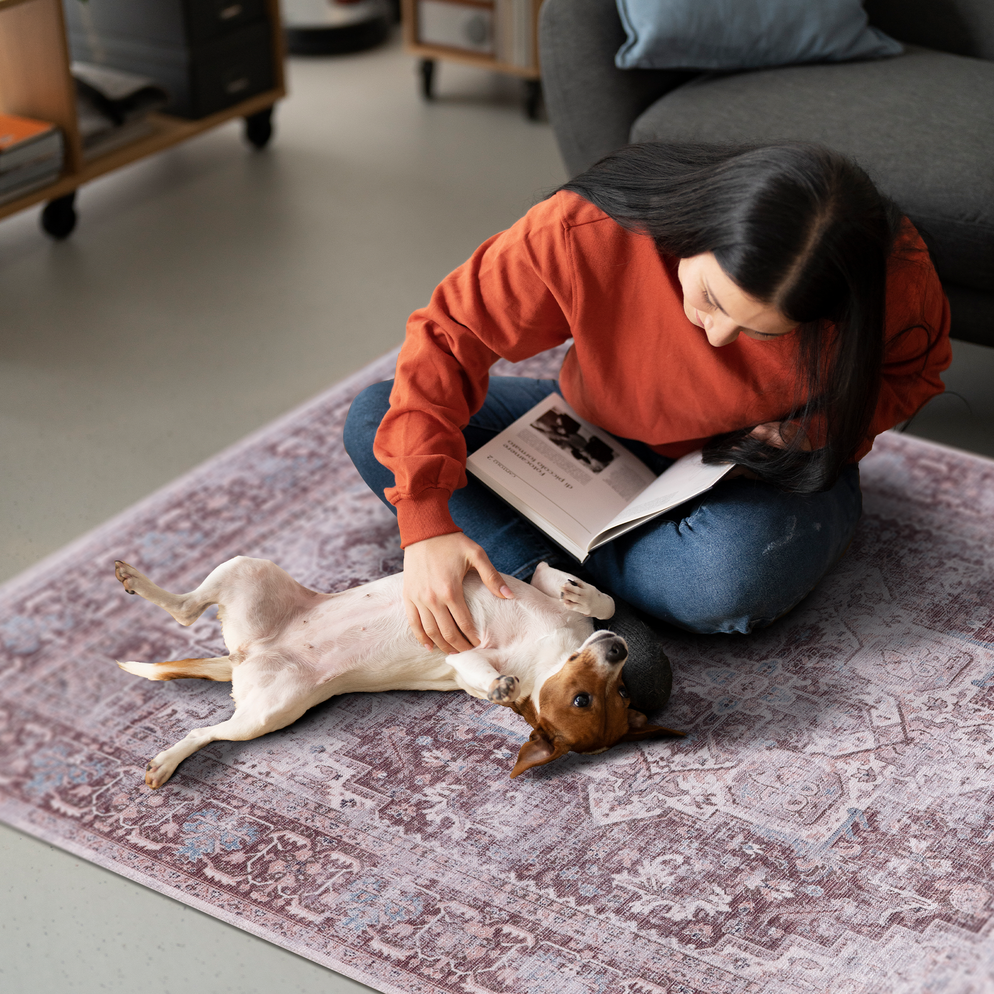 RWNL1013 washable chenille area rug, pet and kid friendly