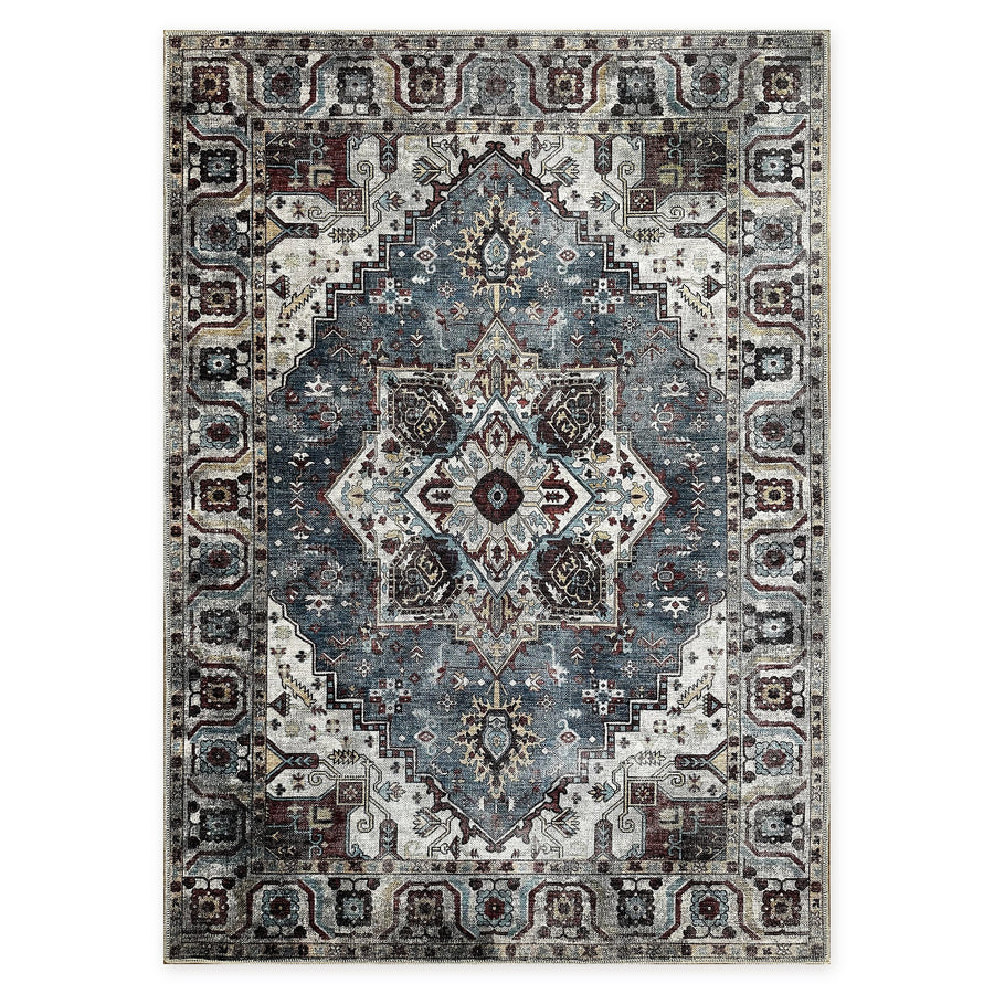 Homestead Waves Navy Blue Heritage Washable Rug