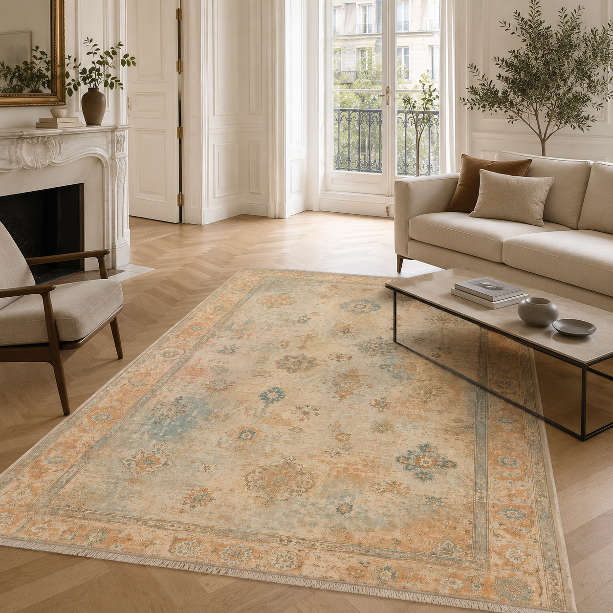 RWPR00011 washable chenille area rug, room scene