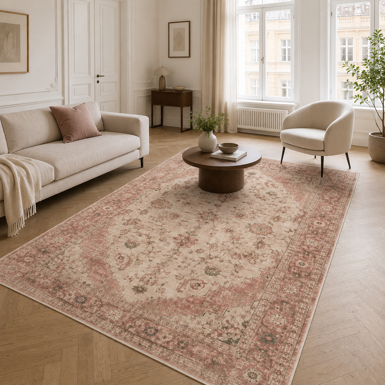 RWPR0002 washable chenille area rug, room scene
