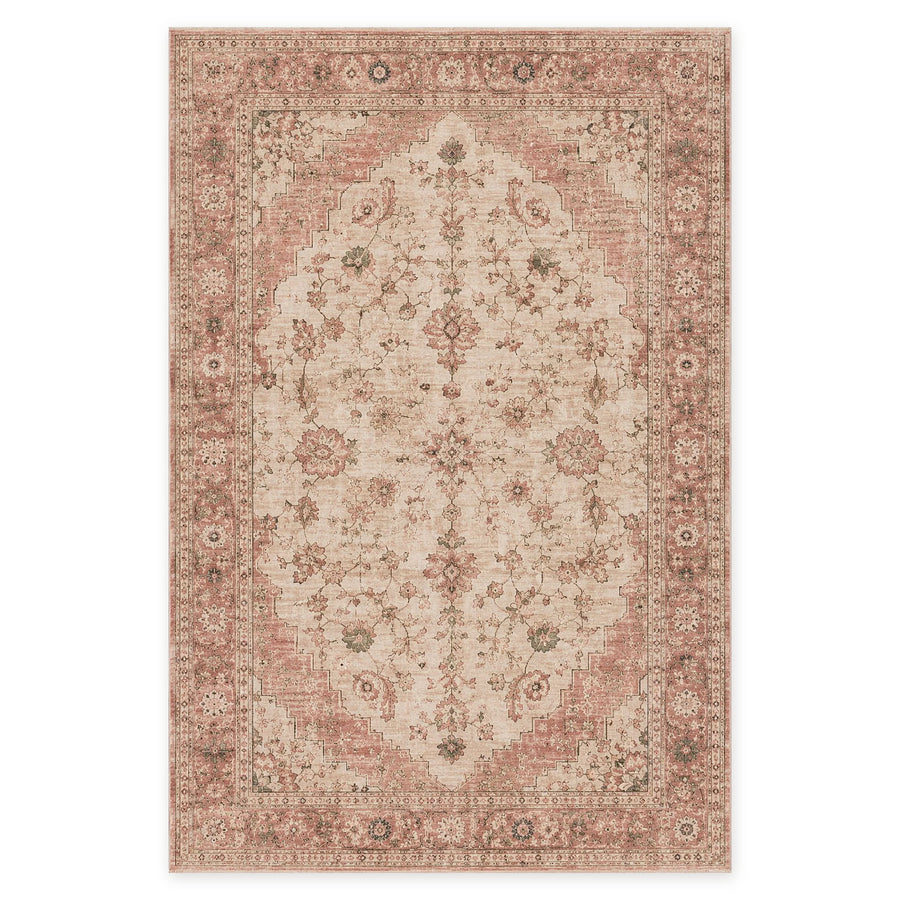 Strong Medallion Muted Pink Traditional Washable Rug
