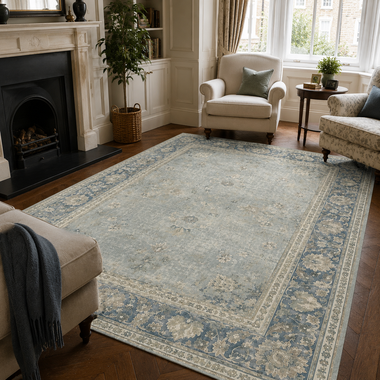 RWPR0004 washable chenille area rug, room scene