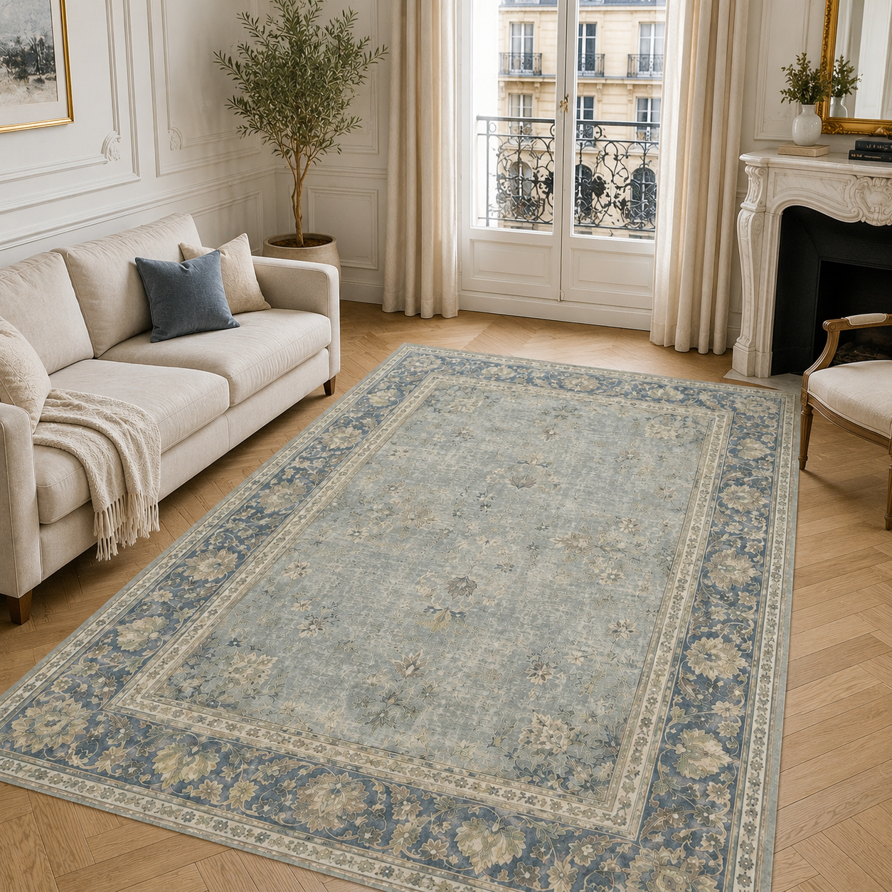 RWPR0004 washable chenille area rug, room scene