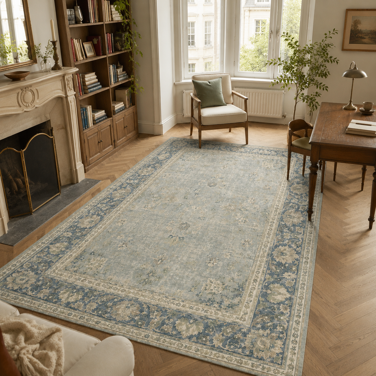 RWPR0004 washable chenille area rug, room scene