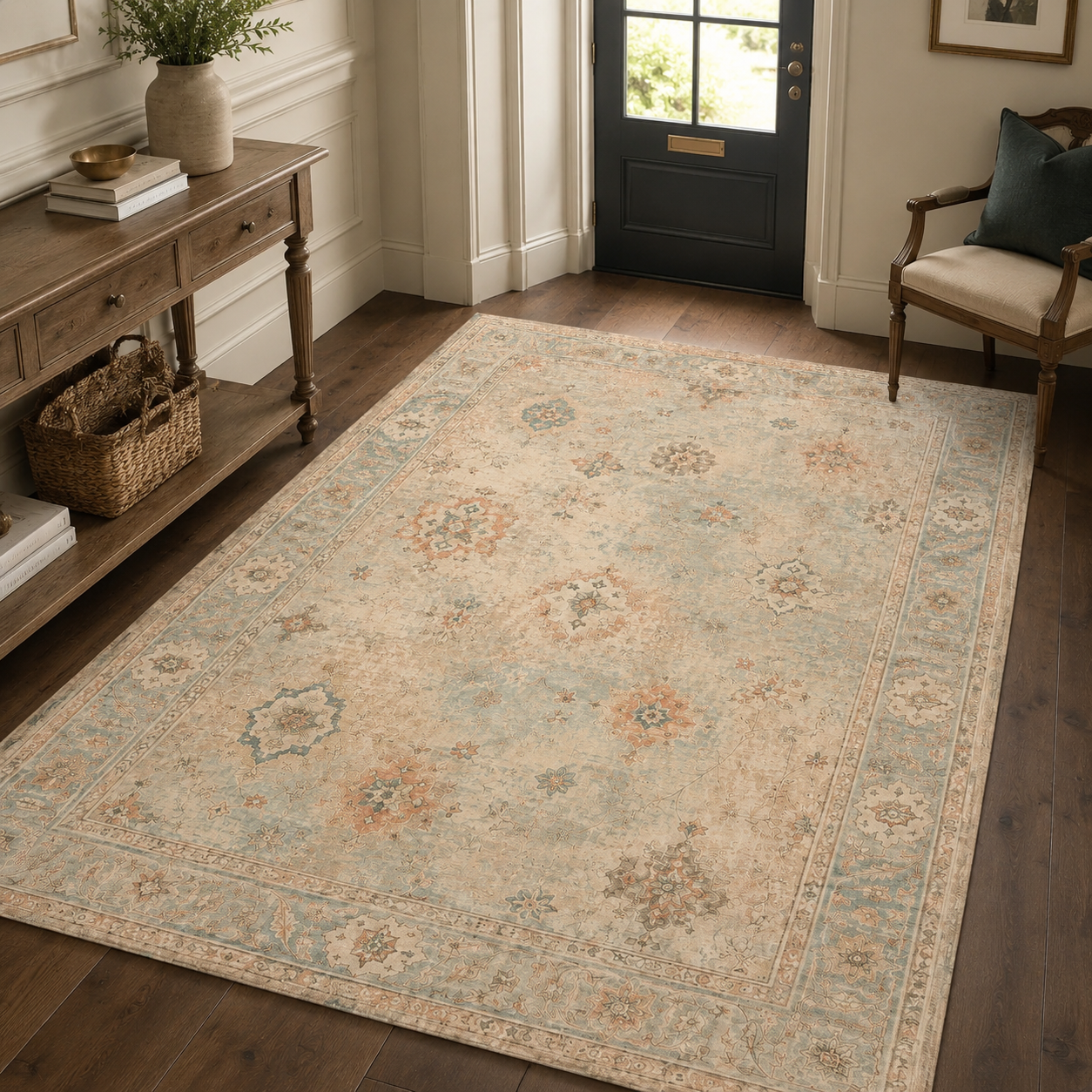 RWPR0005 washable chenille area rug, room scene