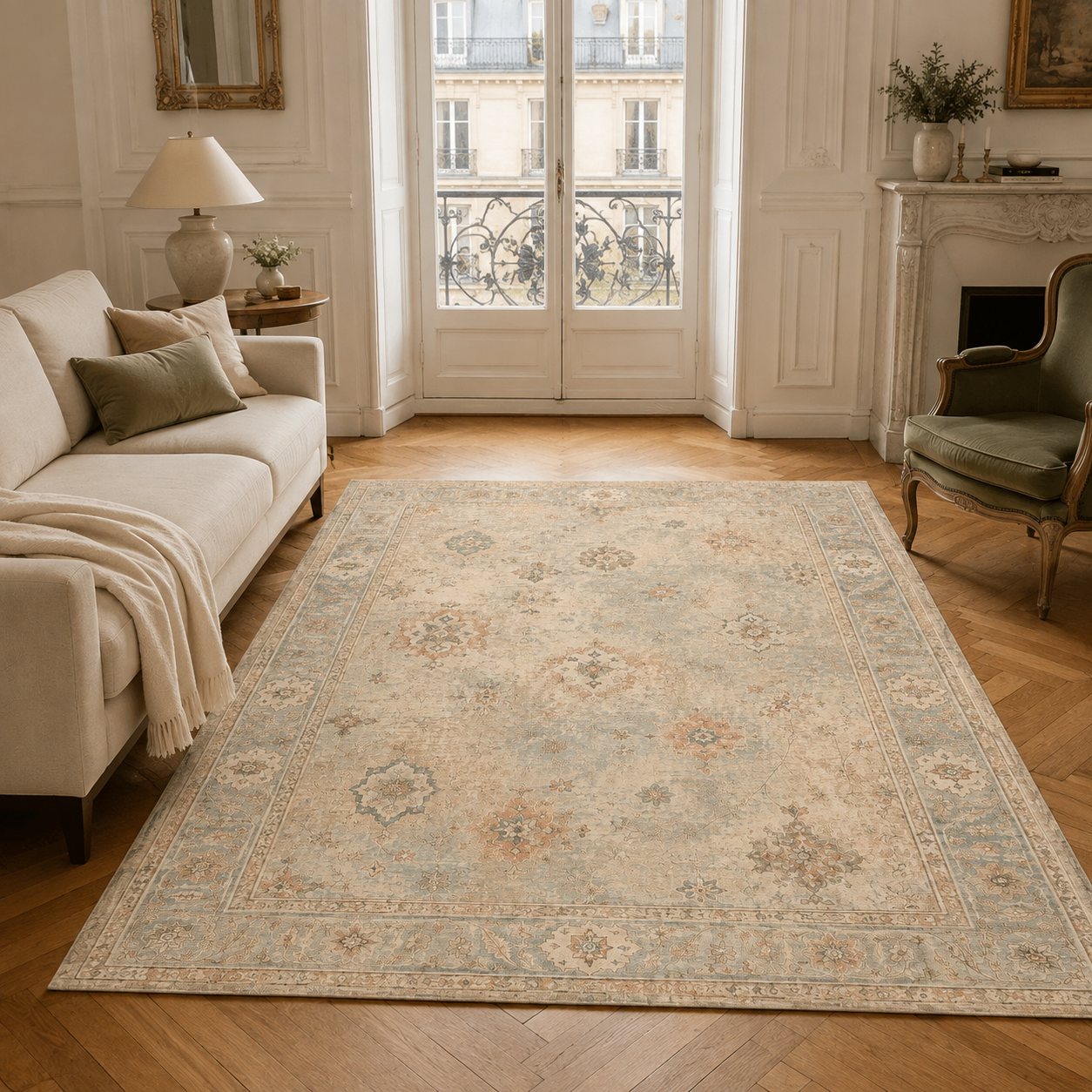 RWPR0005 washable chenille area rug, room scene