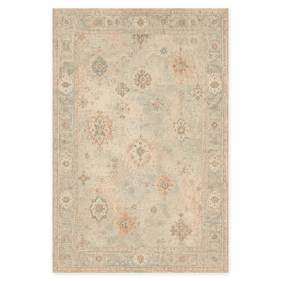 Rich Medallion Off White Traditional Washable Rug