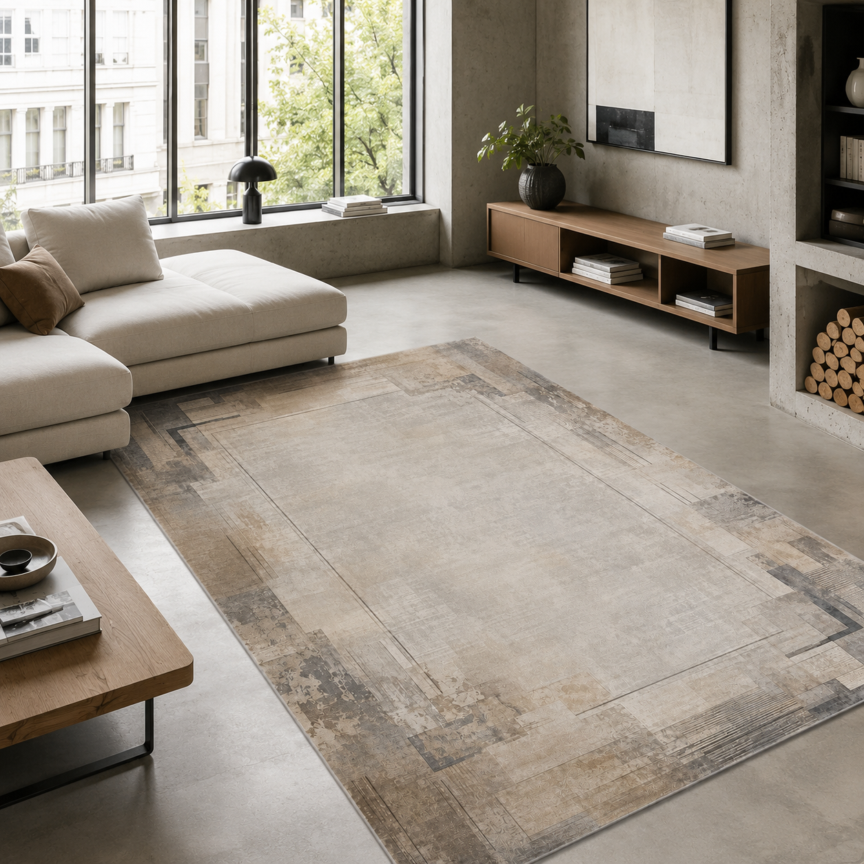 RWPR0006 washable chenille area rug, room scene