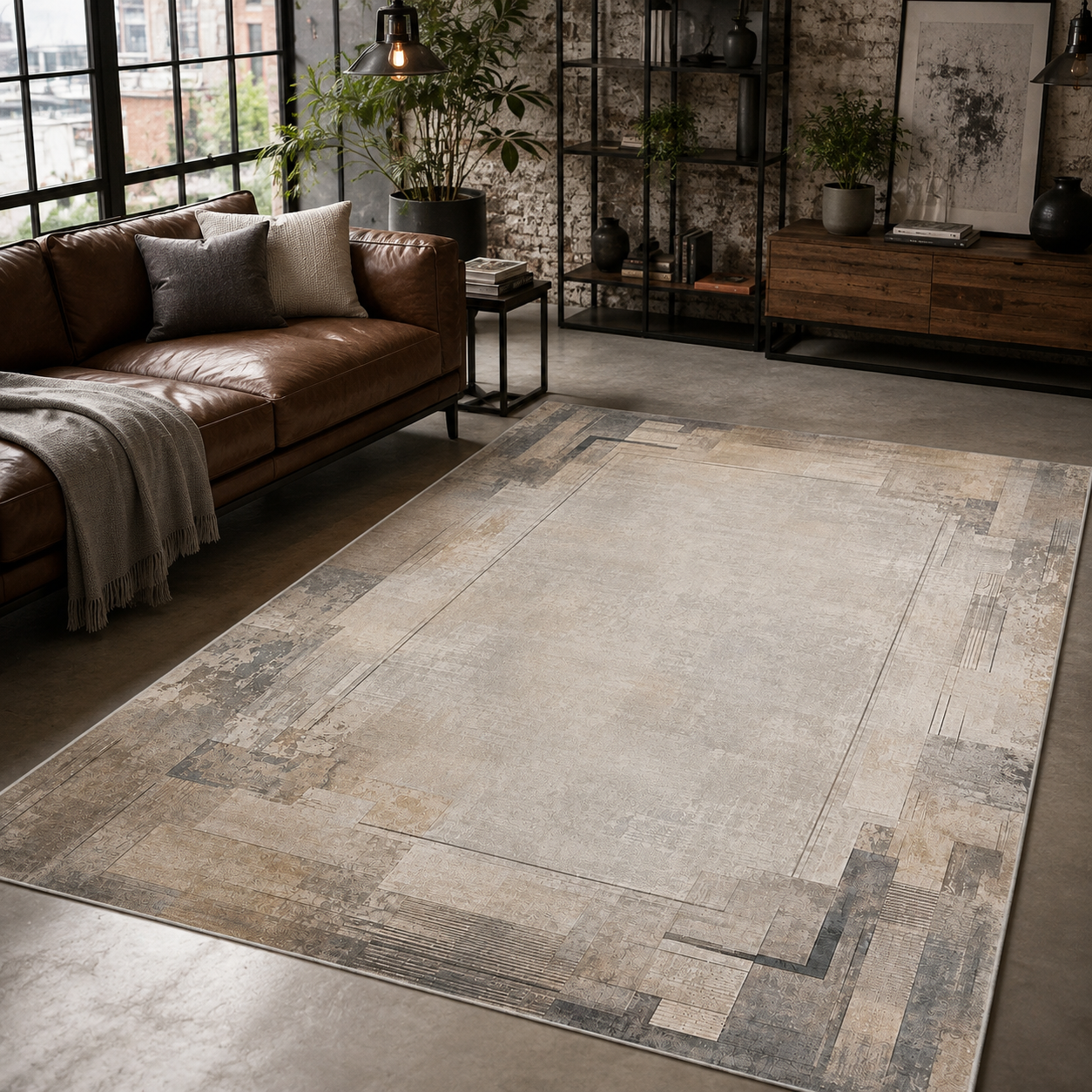 RWPR0006 washable chenille area rug, room scene