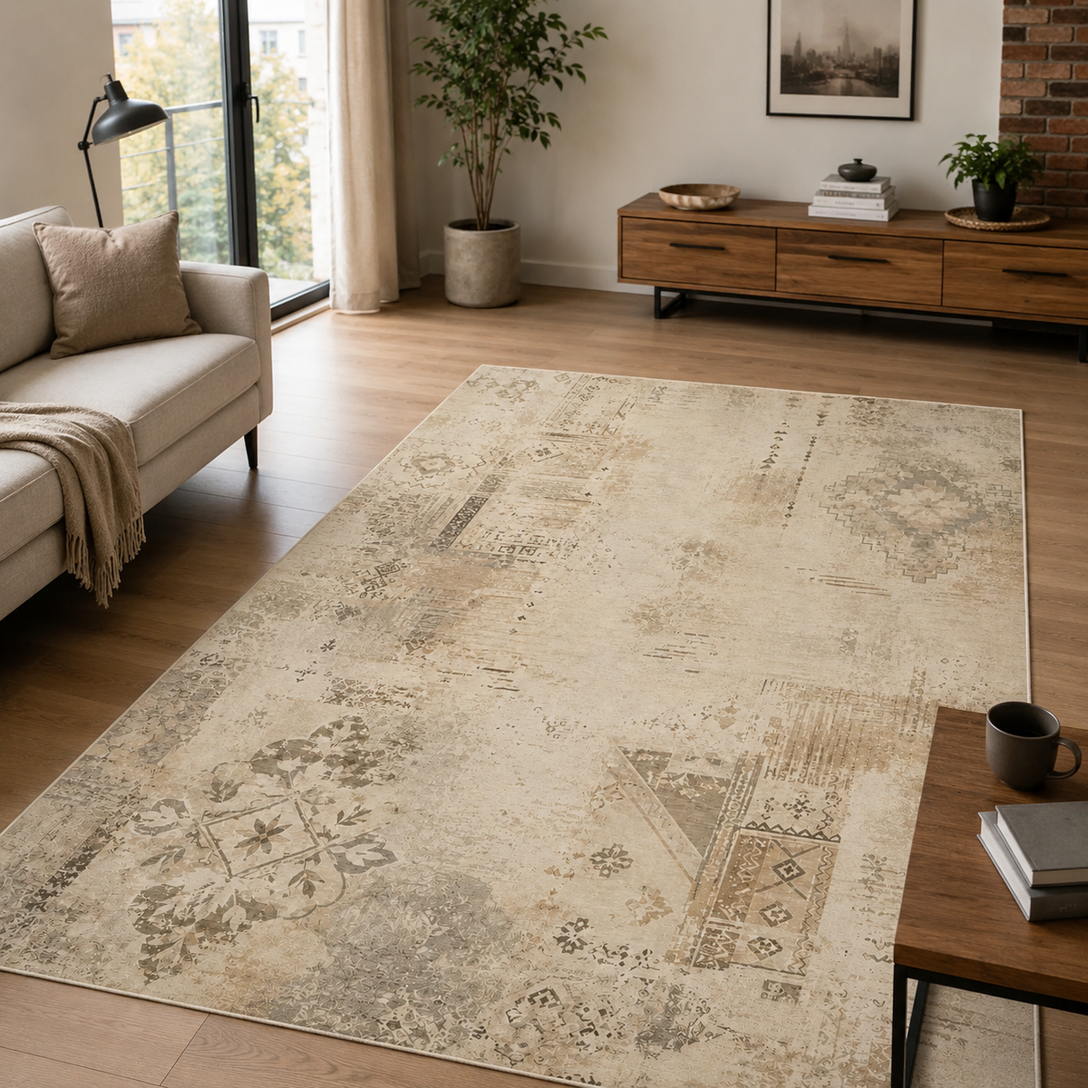 RWPR0007 washable chenille area rug, room scene