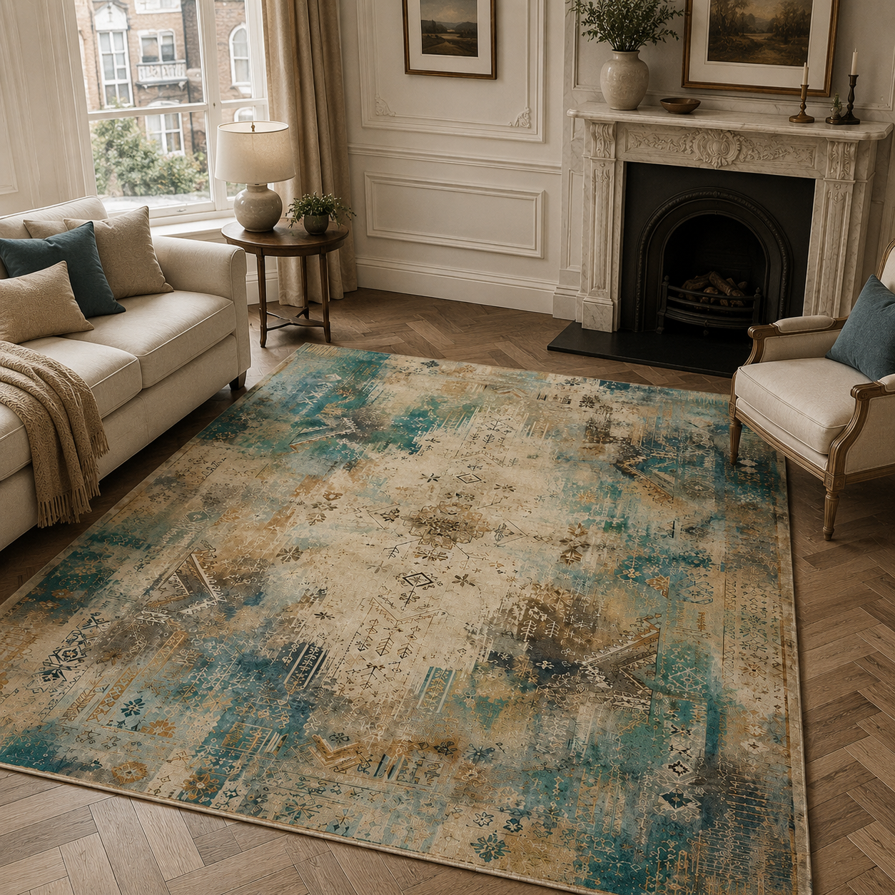 RWPR0008 washable chenille area rug, room scene