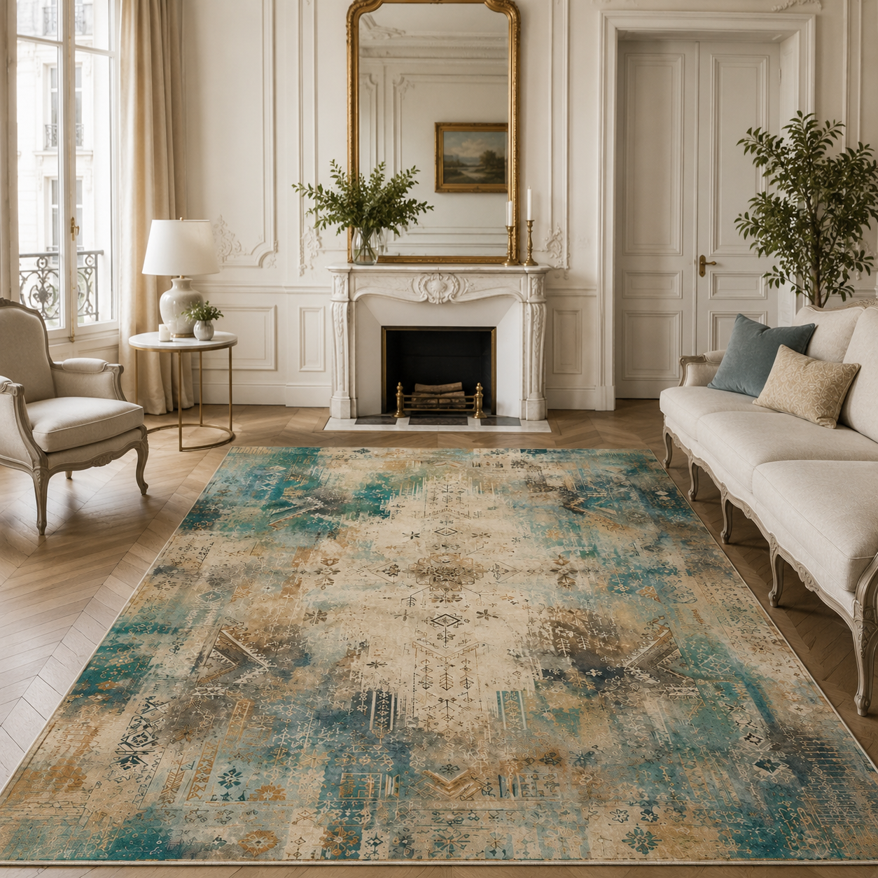 RWPR0008 washable chenille area rug, room scene