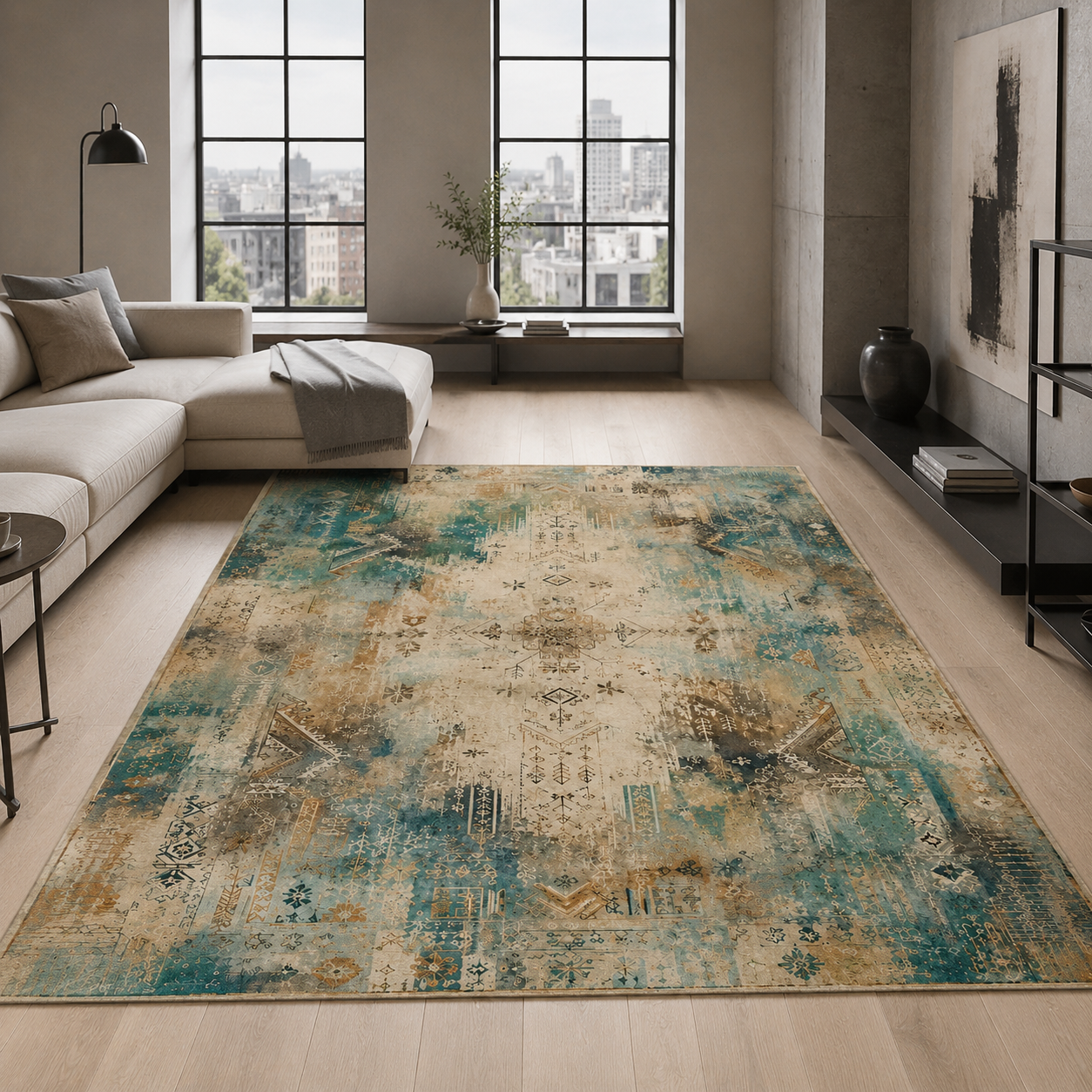 RWPR0008 washable chenille area rug, room scene