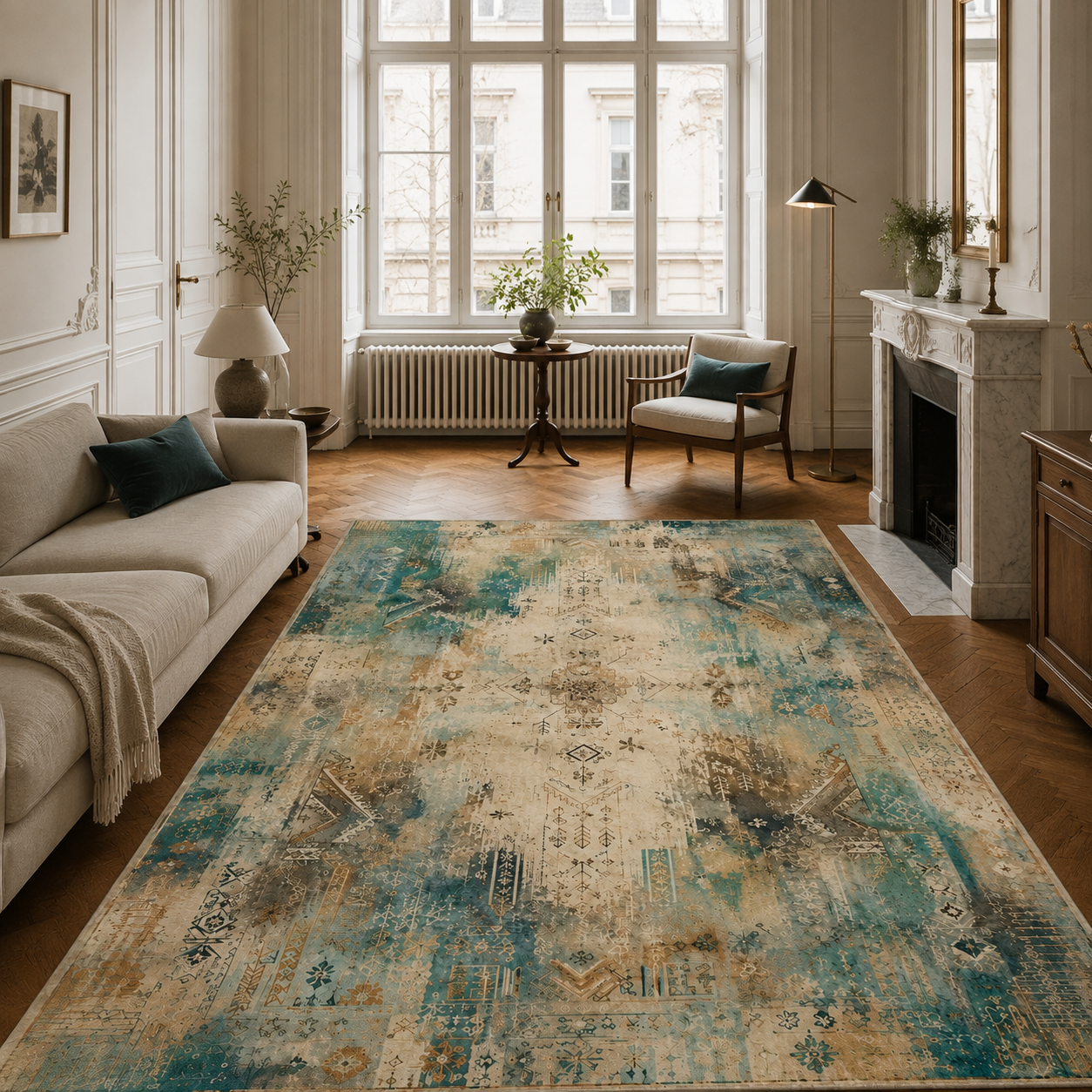 RWPR0008 washable chenille area rug, room scene
