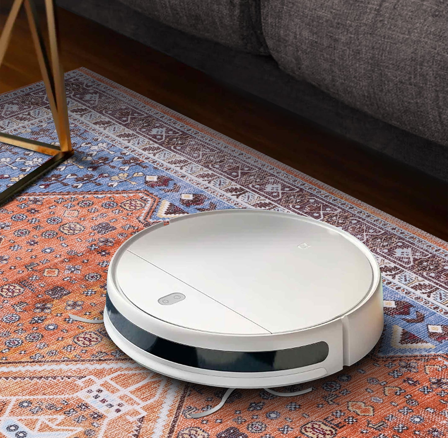 RWR1 washable chenille area rug, robot vacuum