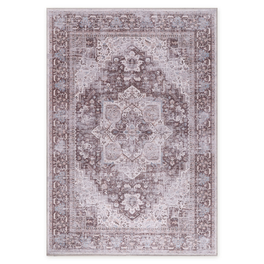 Offset Watercolour Mauve Grey Abstract Washable Rug