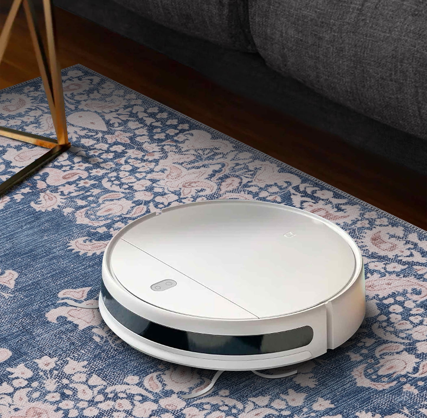 RWR3 washable chenille area rug, robot vacuum