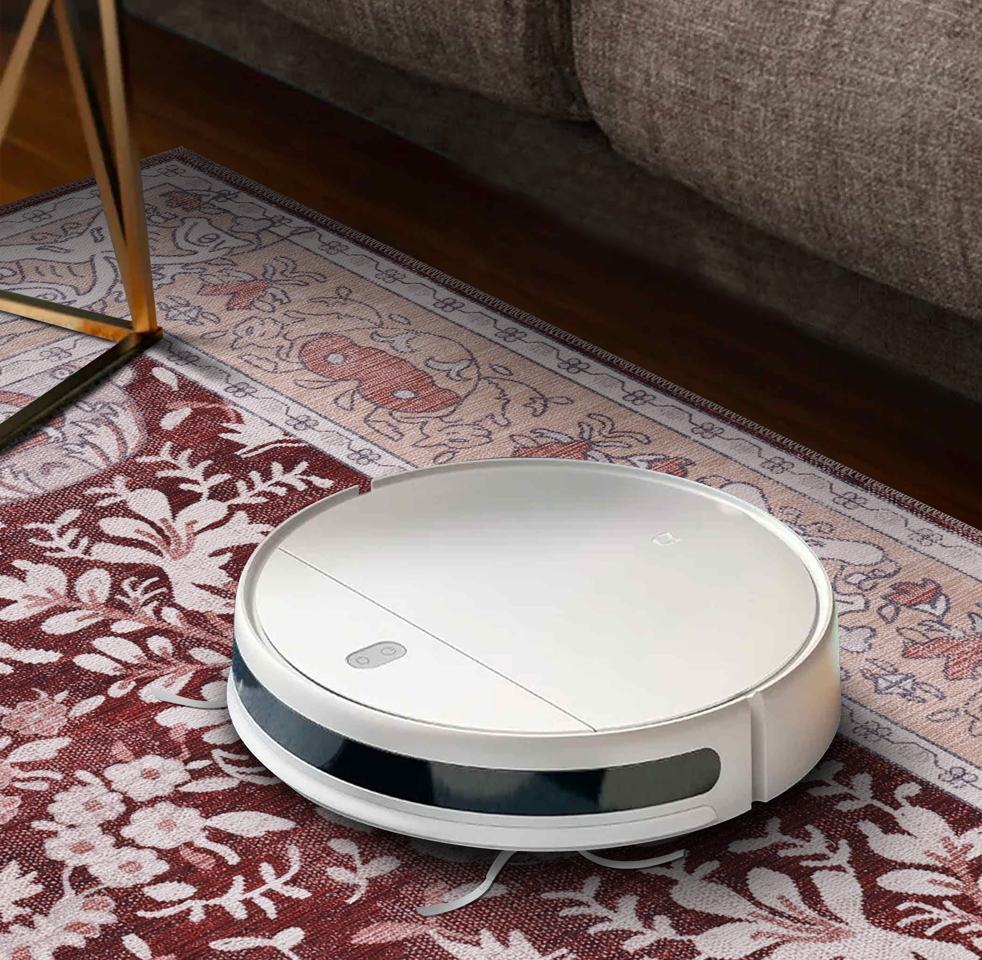 RWR4 washable chenille area rug, robot vacuum