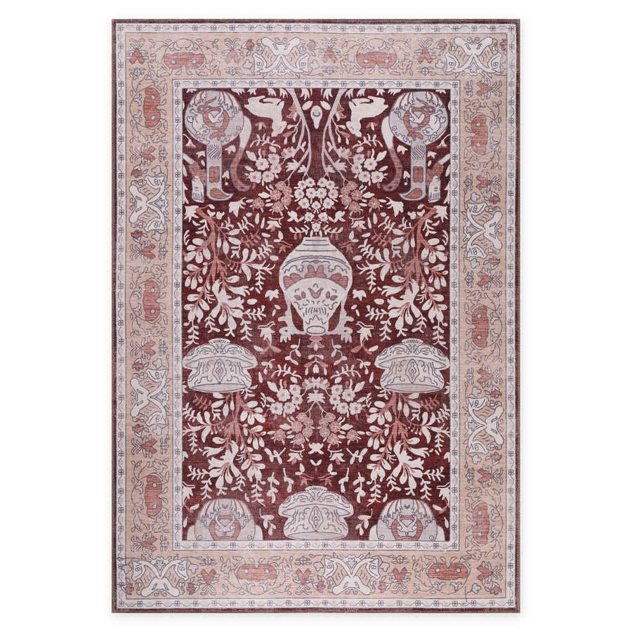Cool Medallion Burnt Orange Traditional Washable Rug