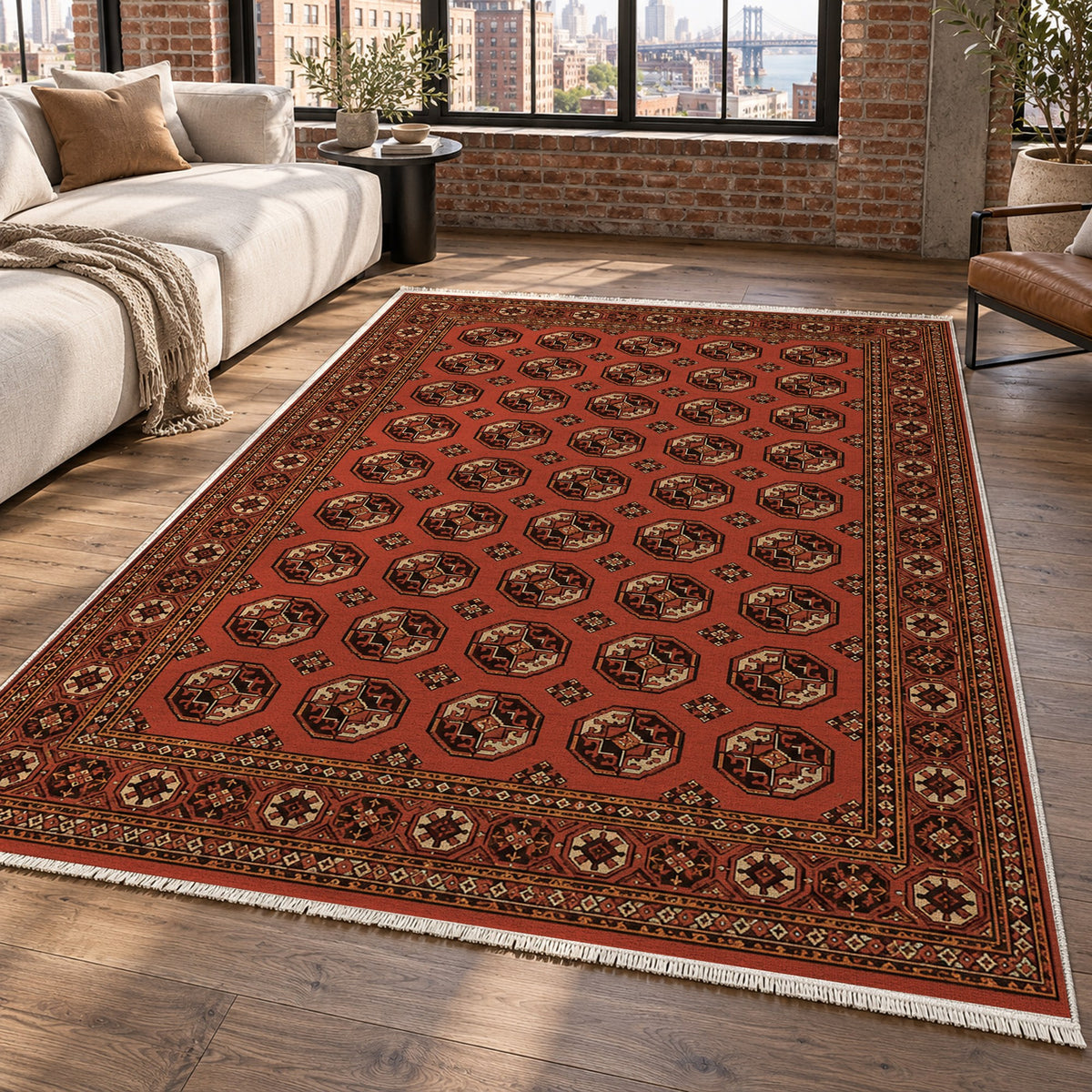 Afghan Red Gul Brick Red Ethnic Washable Rug — new york living