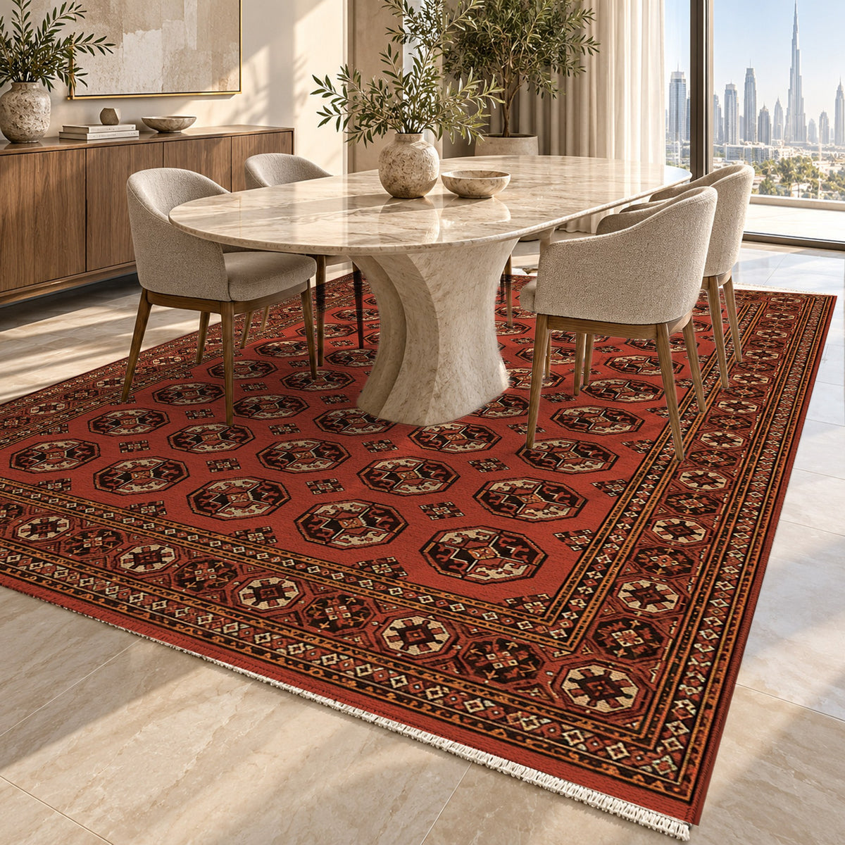 Afghan Red Gul Brick Red Ethnic Washable Rug — dubai dining