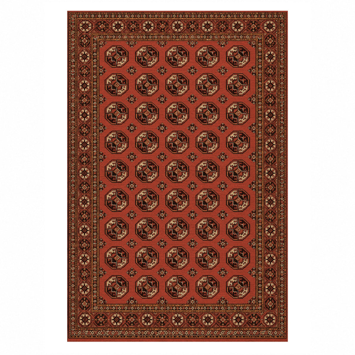 Afghan Red Gul Brick Red Ethnic Washable Rug — top view