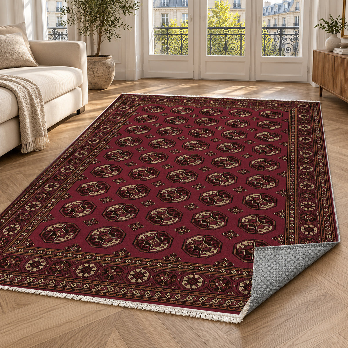 Afghan Red Gul Burgundy Gold Ethnic Washable Rug — paris living