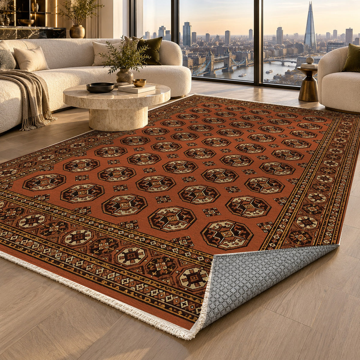 Afghan Red Gul Burnt Sienna Ethnic Washable Rug — london luxury living