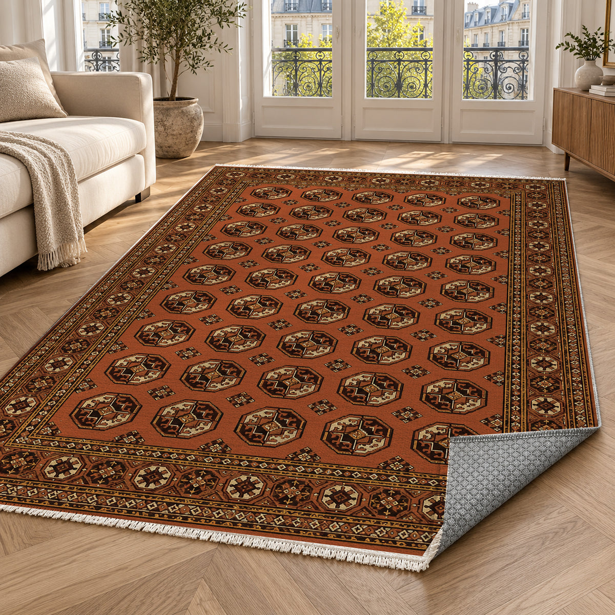 Afghan Red Gul Burnt Sienna Ethnic Washable Rug — paris living