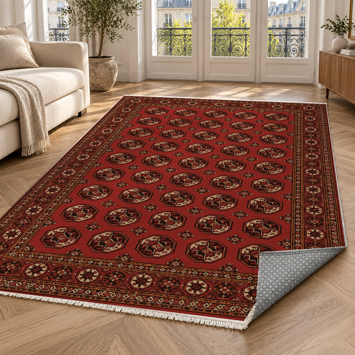Afghan Red Gul Charcoal Red Ethnic Washable Rug — paris living