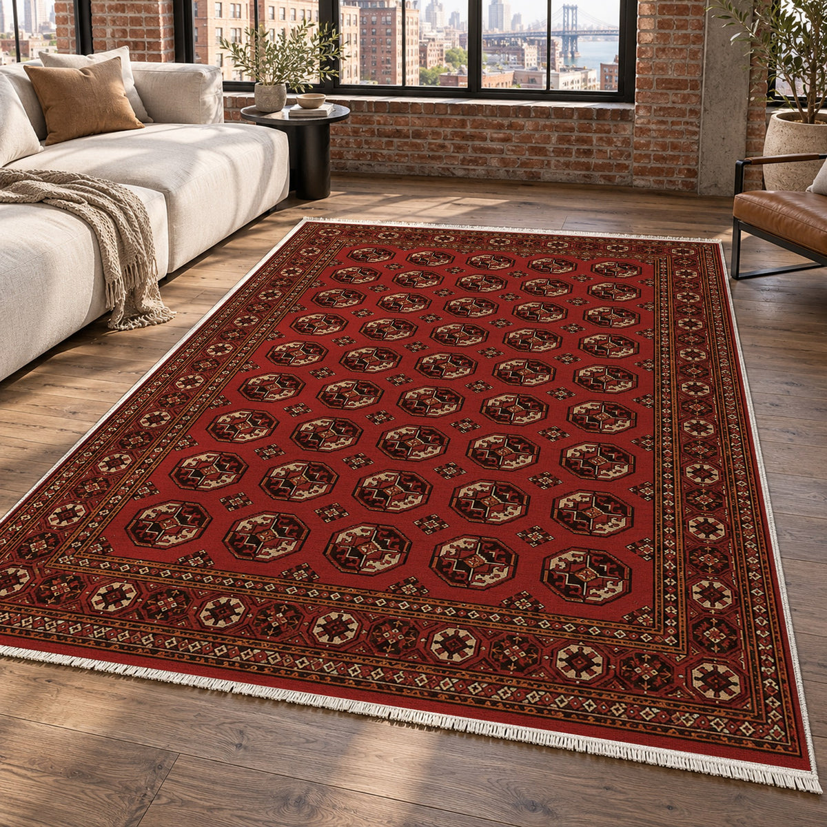 Afghan Red Gul Charcoal Red Ethnic Washable Rug — new york living