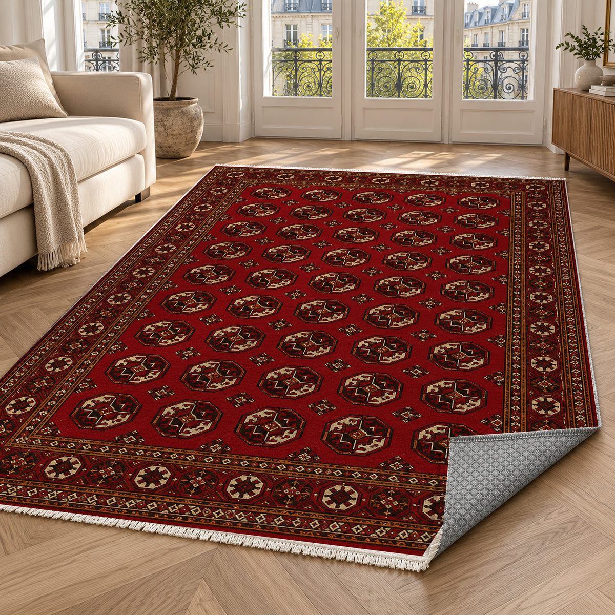 Afghan Red Gul Classic Afghan Red Ethnic Washable Rug — paris living