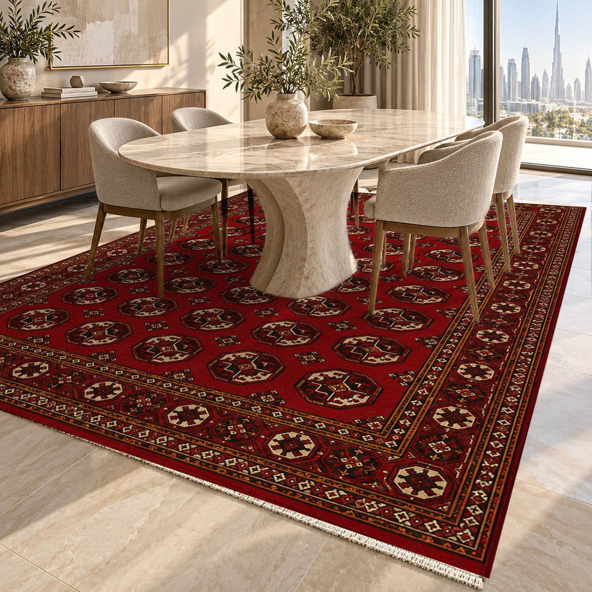 Afghan Red Gul Classic Afghan Red Ethnic Washable Rug — dubai dining