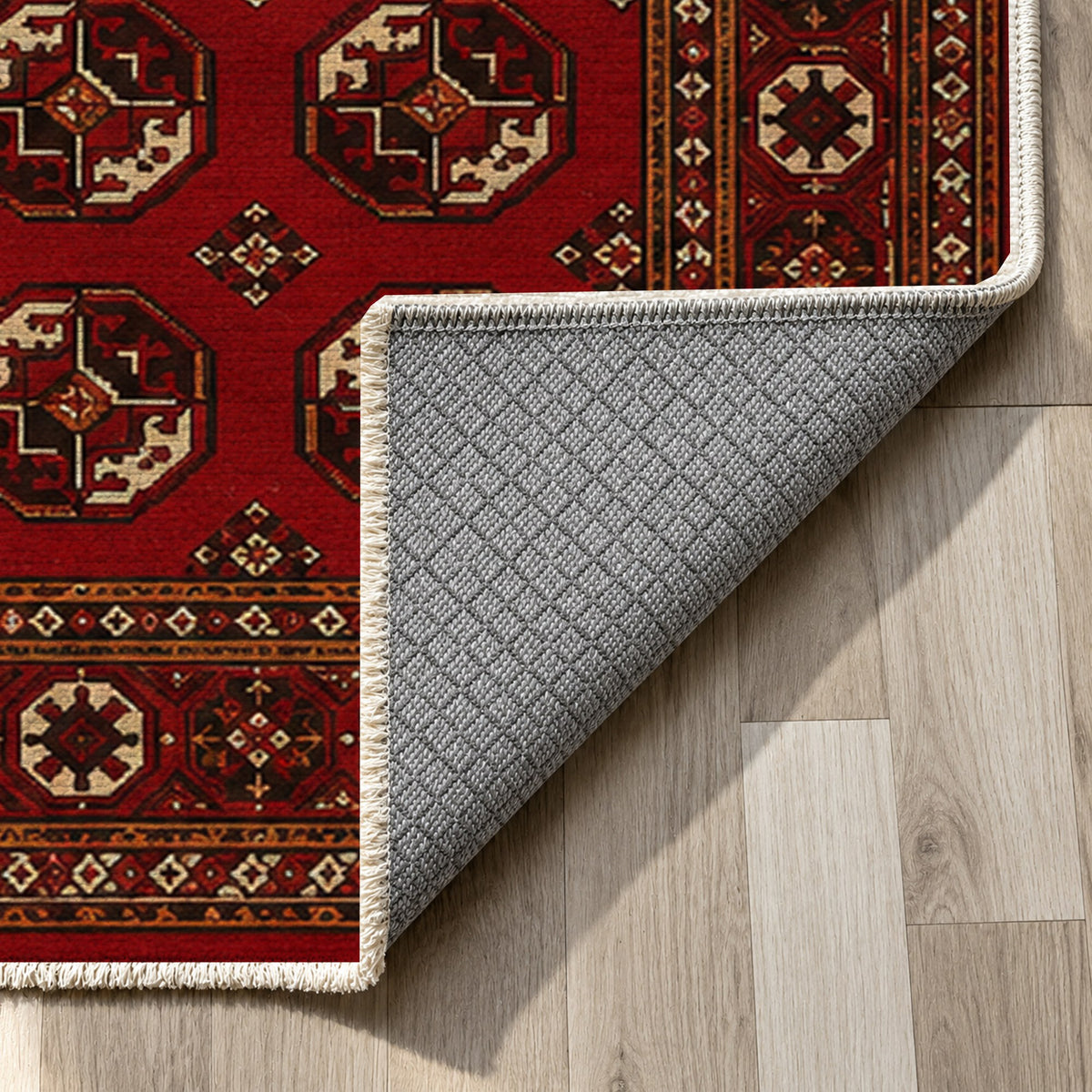 Afghan Red Gul Classic Afghan Red Ethnic Washable Rug — backing close up
