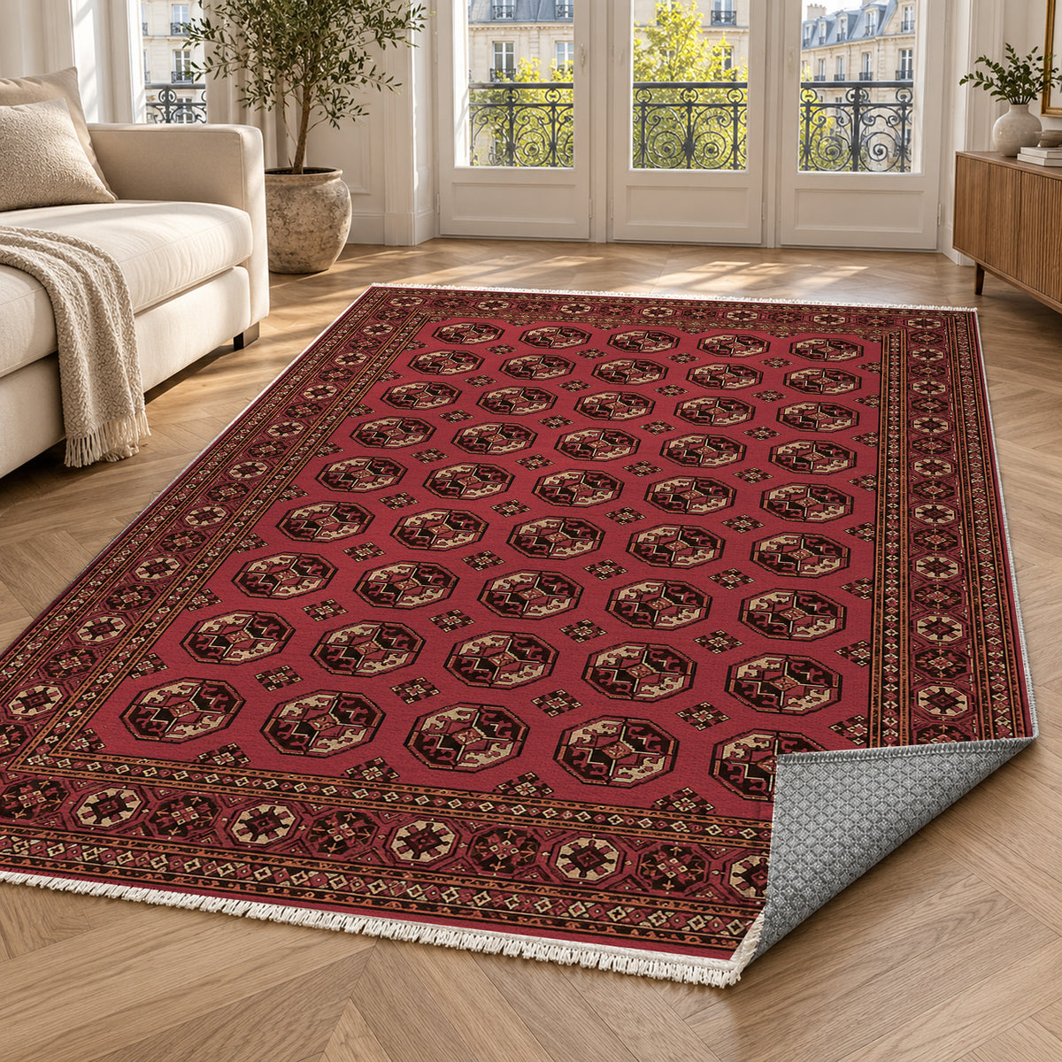 Afghan Red Gul Cranberry Sand Ethnic Washable Rug — paris living