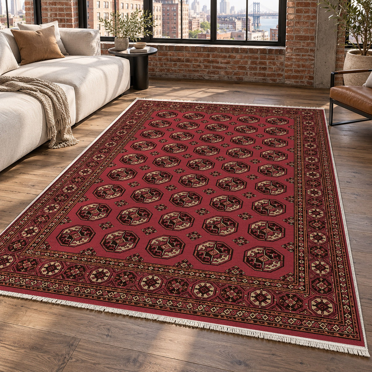 Afghan Red Gul Cranberry Sand Ethnic Washable Rug — new york living