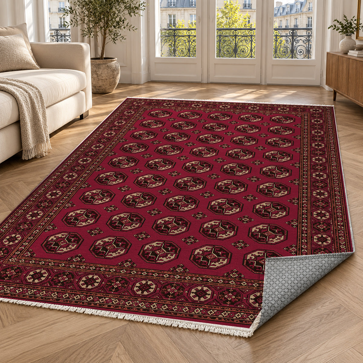 Afghan Red Gul Deep Garnet Ethnic Washable Rug — paris living