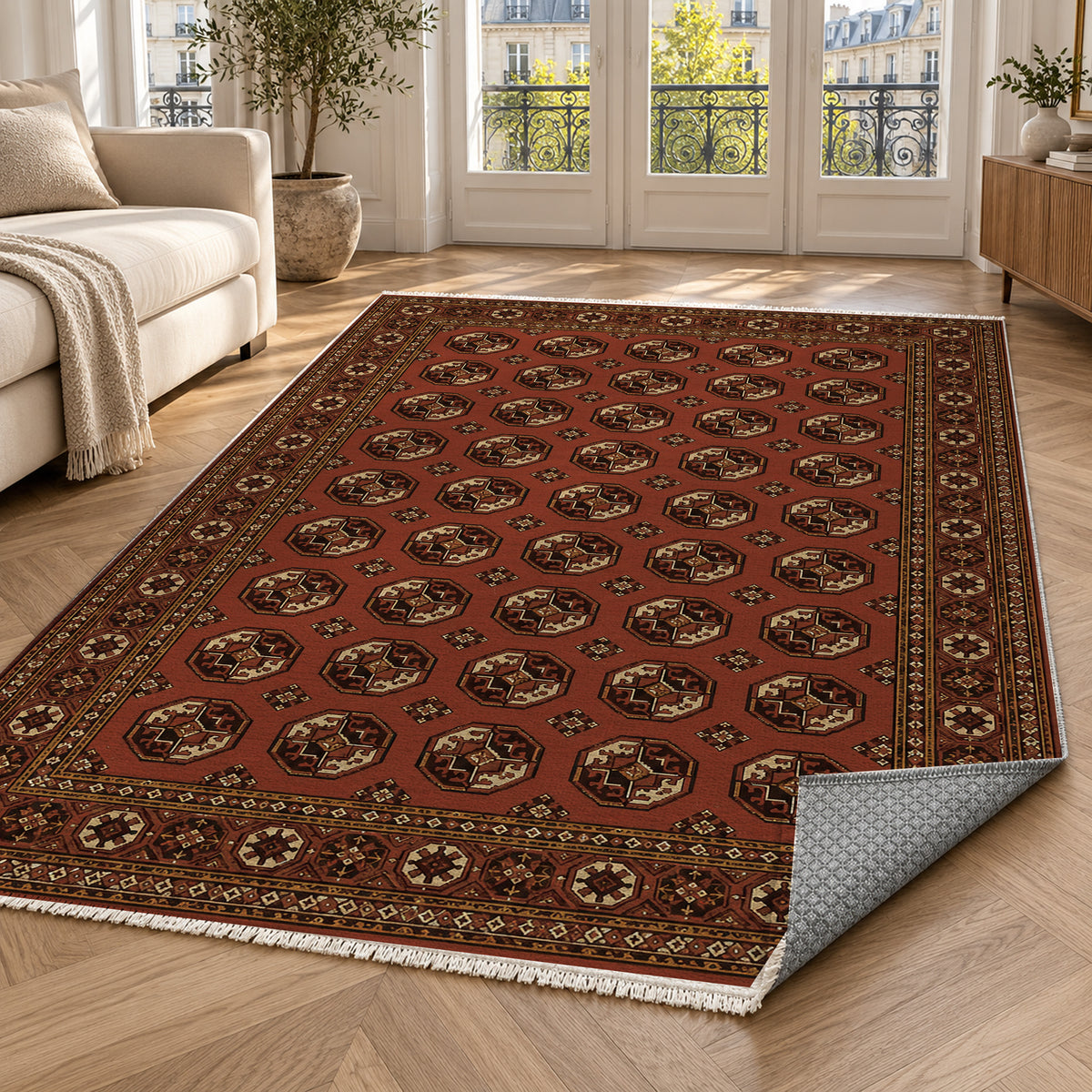 Afghan Red Gul Mahogany Ethnic Washable Rug — paris living