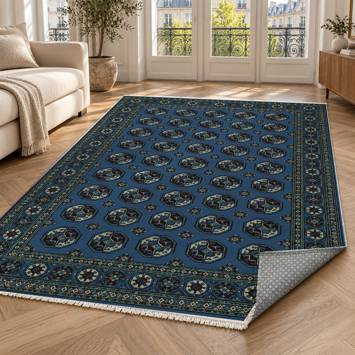 Afghan Red Gul Midnight Indigo Ethnic Washable Rug — paris living