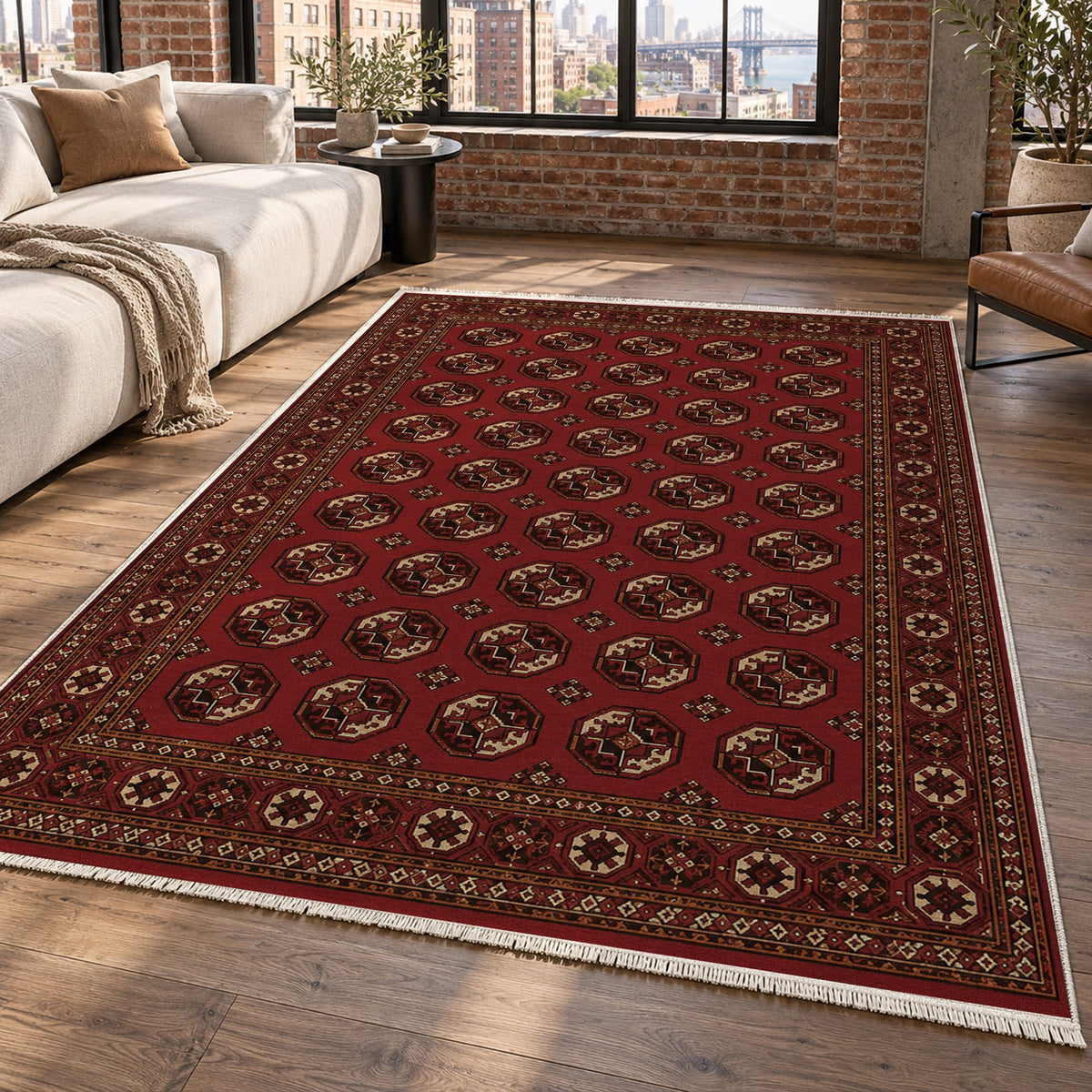 Afghan Red Gul Oxblood Ivory Ethnic Washable Rug — new york living